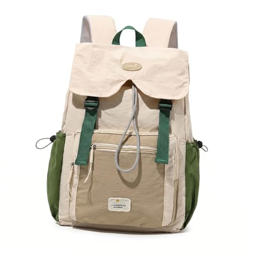 Elegabrillia Mochila Escolar Ligera de Poliéster con Protección Contra Humedad Amplia Capacidad Interior Diseño Portátil Y Correas Ajustables Adecuada para, Verde, universal