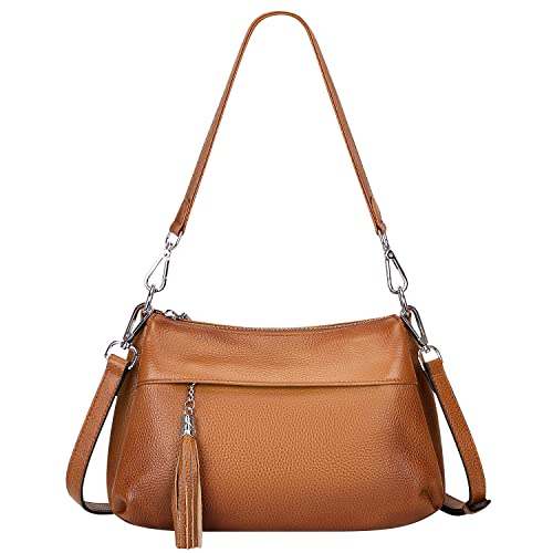 Over Earth Leather Handbags For Women Small Hobo Shoulder Bag Ladies Crossbody Purse(O111-2E Two Tone Brown) #TOP17