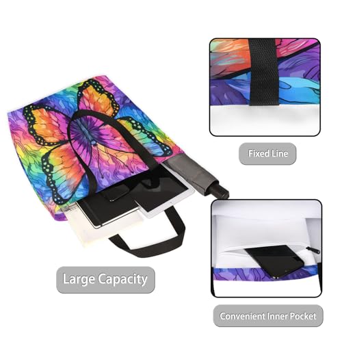 Colourful Abstract Butterfly Large Capacity Canvas Tote Bag Stylish Handheld Shoulder Bag Reusable Shopping Bag for Work Travel Beach Trips Shopping2