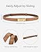 Women's Skinny Leather Belt with Adjustable Golden Turn-Lock Buckle - Ideal for Dresses, Jeans, and Coats, Caramel