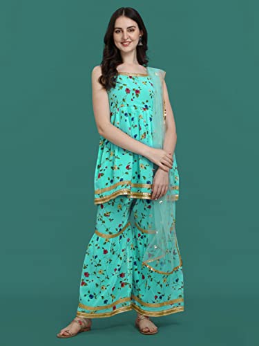 Image of VredeVogel Fox Georgette Printed Sharara Set With Embroidered Fabric Net Based Dupatta For Women's