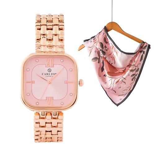 Image of Carlton London Women Gift Set | Watch (CLSSCPNK) + Scarf | Birthday gift for mom | Premium Stainless Steel Rose Gold Watch with Scarf | Best Gifts for Birthday, Anniversary | Water Resistant | Gift for women