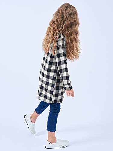 Ochenta Big Buffalo Plaid Shirts For Girls Long Sleeve Button Down Flannel Tops Nc004 Black White 140Cm - 8-9 Years #TOP2