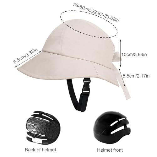 Casco de bicicleta para mujer con sombrero de sol beige de ala ancha ajustable 3