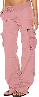 Mujer Pantalones Cargo Suelto Combat Cintura Alta Pantalones Color Sólido Trekking Entrenamiento De Verano Multi Bolsillo del Pantalón Deportivo Hip Hop Streetwear