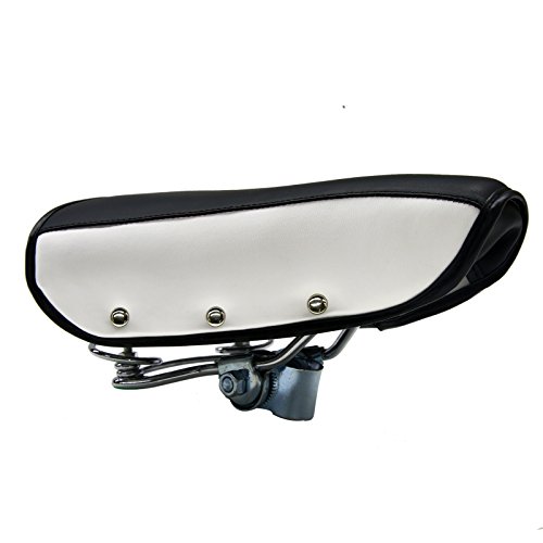 Unistrengh Vintage Bike Saddle, Classic Comfort Brown Leather Bicycle Bike Cycling Seat Retro Rivet Spring Cushion For Men Women (Black/White) #TOP1