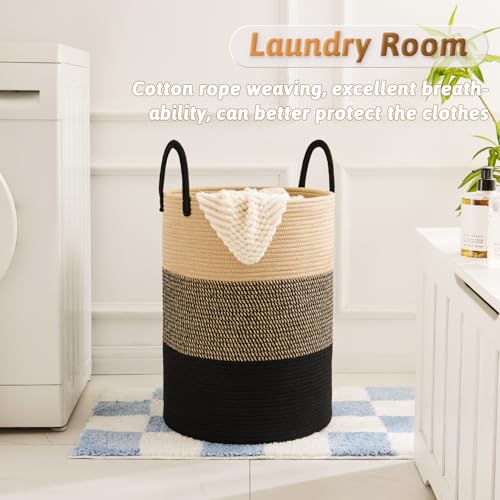 Image of Artfeel Laundry Basket,Woven Cotton Rope Laundry Hamper,100L for Decorative Storage of Dirty Clothes,Toys and Blankets in Bathroom,Bedroom and Living Room