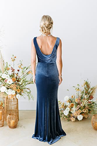 Clothfun V-Neck Velvet Bridesmaid Dress for Women Long Mermaid Maxi Formal Dresses4