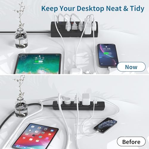 Desk Clamp Power Strip 2 USB C Desktop Mount Outlet Charging Station, 10FT Extension Cord Flat Plug with 6 AC, Removable 40W Fast Charging Surge Protector Power Strip Fits 1.8" Office Tabletop Edge by Fararaka - Image 4