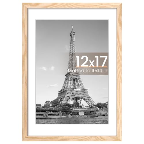 Image of upsimples 12x17 Picture Frame, Display Pictures 10x14 with Mat or 12x17 Without, Wall Hanging Photo Frame, Natural, 1 Pack