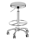 BOGAZY Bar Stühle Rollender Barhocker aus Edelstahl, runder Hocker, höhenverstellbarer Stuhl, Beauty-Personalstuhl mit Universalrädern Barhocker Küche(60-80cm)