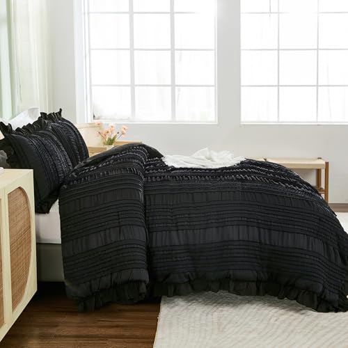Edredón king negro antiproblemas de planchado estilo chic 4
