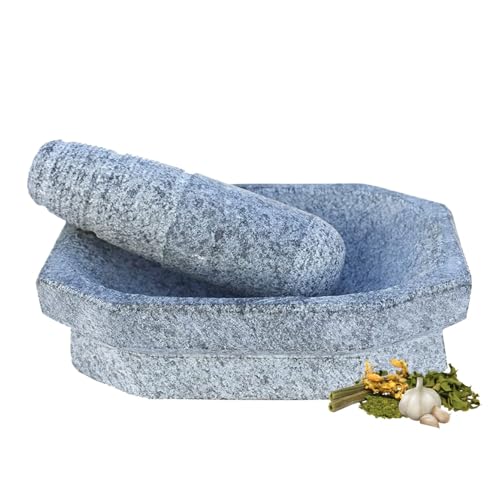 CRUZUN Mortar and Pestle Set - 8" Inch Kalvam Stone Masher, Khalbatta, Kharal, Musal Traditional Herbal Grinding Stone Herbs Spices Kalvam Masher Herbal Spice Grinding