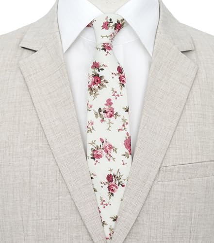 Image of BELLUNO Men's Cotton Floral Skinny Tie, 2.5 inch Width, with Gift Box