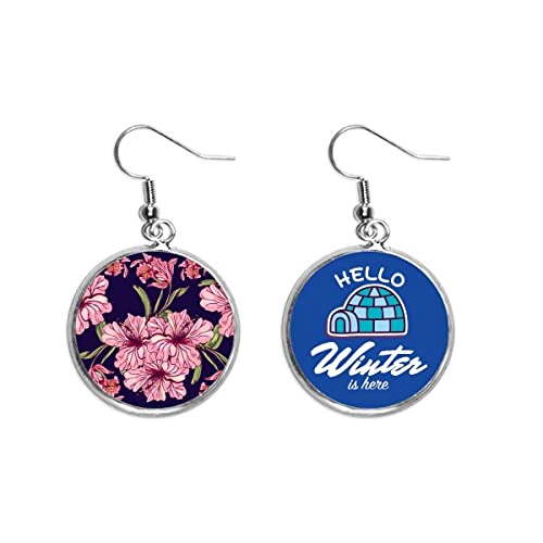 Pendientes de flor y hoja planta oscuro con colgante efecto hielo de invierno