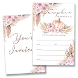 YLKJSTYS Fall Pampas Grass Baby Shower Invitations for Girl Little Pumpkin Is On Her Way Boho Bohemian Pink Floral Invite (20 Cards with Envelopes) Double Sided Design