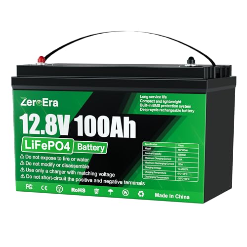 LiFePO4 Batterie 12V 100Ah 1280Wh Lithium Batterie mit Tieftemperatur Schutz 100A BMS 1000015000 Ladezyklen Unterstützt Reihen/Parallelschaltung für Haushalt Boote Wohnmobile(1 * 12V 100AH)