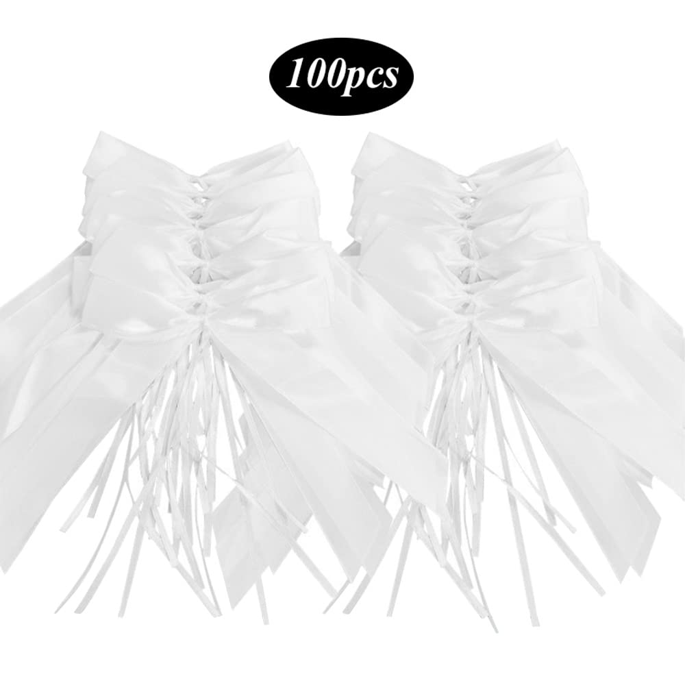 100 Noeuds Ruban Satin Blanc - Décoration Voiture Mariage - Arc Festif