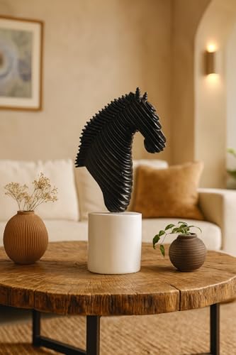Image of Xtore Modern Abstract Black Horse Head Figurine | Resin Home Decor Accent | Unique Art Piece for Living Room, Office, or Shelf | Sleek and Contemporary Design - Black
