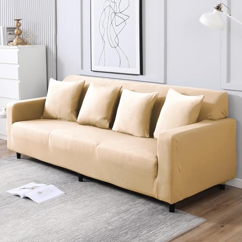 Image of HOKIPO 4 Seater Sofa Cover Elastic Stretchable Slipcover, Beige (NEW-4280-E23)