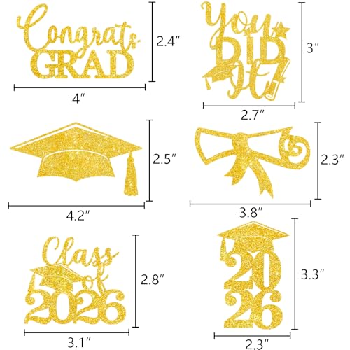 Image of Graduation Centerpiece Sticks 24PCS Glitter Grad Picks Party Table Decor Senior High School College Sign Gold