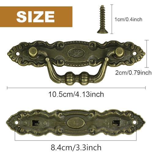 4 Pcs Antique Furniture Handles, Bronze Drawer Ring Pull Handles Vintage Decorative Handles Drawer Handles with Screws for Furniture Cabinets, Dressers, Wooden Boxes