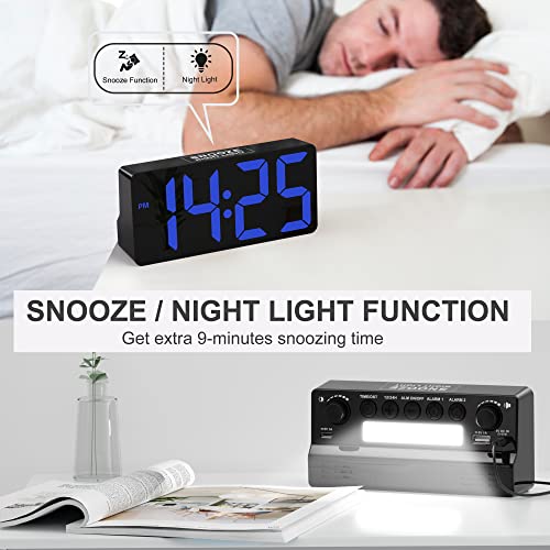 Loud Alarm Clock For Bedrooms - Small Digital Desk Clock With Large Display, Typec&Usb Charger, Dual Alarms, Dimmers, Snooze, Battery Backup, Night Light Compact Clock For Heavy Sleeper, Adults, Kids #TOP4