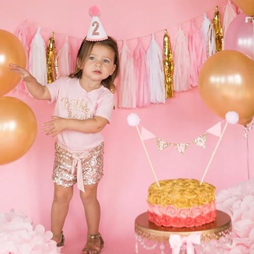 Birthday Hat for Girls - Glitter Birthday Hat with Pink Pom Topper, Birthday Decoration for Girls3