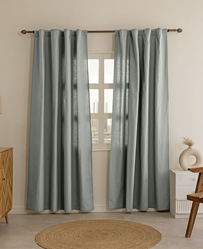 Image of THE LINEN COMPANY Cotton Curtains 7 Feet Long for Door, Solid Duck Canvas Curtains, 7ft Set of 2, Light Grey