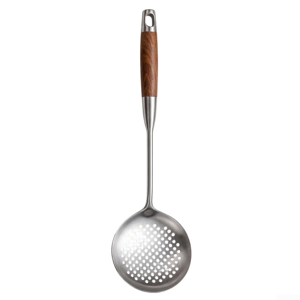 for Premium Küchenhelfer-Set aus 316L Edelstahl mit ergonomischen Holzgriffen, Spatel für Pfannenwender, Schöpflöffel, hochtemperaturbeständig, Kochutensilien, 5-teilig