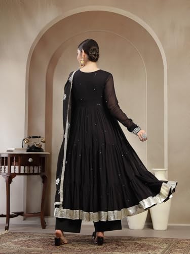 Image of Gulmohar Jaipur Women's Malmal Solid Angrakha Neck Anarkali Kurta Suit Set