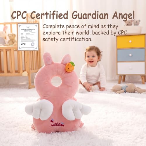Image of Baby Head Protector Backpack - Soft & Lightweight Fall Cushion Backpack for Toddlers Walking and Crawling(Pink Rabbit)