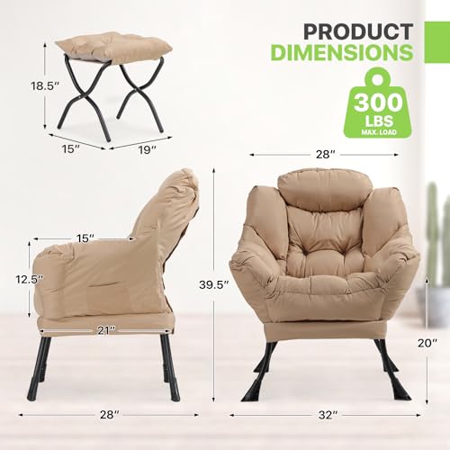 Sillón Lazy con Ottoman Plegable Beige miniatura 2