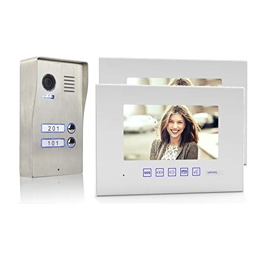 2 Familienhaus Video Türsprechanlage 7'' Monitor Edelstahl Aufputz, Farbe: Ohne, Größe: 2x7'' Monitor weiß ohne WLAN Außenstation aufputz