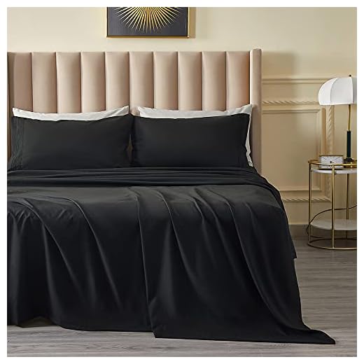 DERBELL Bed Sheet Set - Brushed Microfiber Bedding - Wrinkle, Fade, Stain Resistant- Deep Pockets - Easy Fit - Breathable & Cooling Sheets- 4 Piece(Queen,Black)