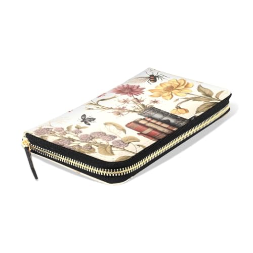 Long Wallets Leather Bifold Wallet for Women Flower Book with Zipper Credit Card Holder Large Capacity3