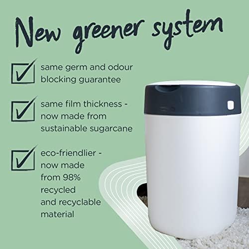 Tommee Tippee Twist and Click Advanced Nappy Bin Starter Set, Eco-Friendlier System with 12x Refill Cassettes with Sustainably Sourced Antibacterial GREENFILM, White