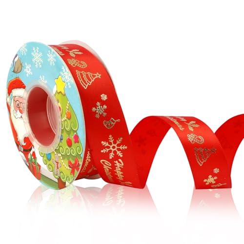 Fita de presente de Natal, fita de árvore de Natal, 2,5 cm × 23 m, fita de presente, fita vermelha de Natal, fita vermelha, fita para embrulhar presentes, citação de natural, Fita natal, Fita de