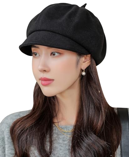 Casquette béret femme noir vintage élégant automne hiver FEOYA