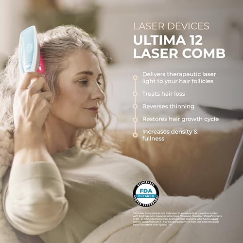 Image of Hairmax Ultima 12 LaserComb - (FDA Cleared) Laser Hair Regrowth Treatment Device for Men & Women - Reverses Thinning Hair Loss - Red Light Therapy to Stimulate Hair Growth - Cordless Design