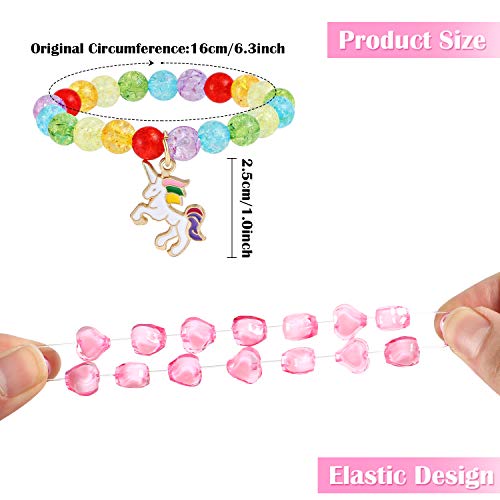 G.c 10 Pcs Girls Kids Rainbow Beaded Bracelet With Cute Unicorn Rainbow Heart Star Pendant Stretchy Costume Jewelry Set Gift Play Party Favors Present Friendship Jewelry For Baby Toddler Little Girl #TOP4