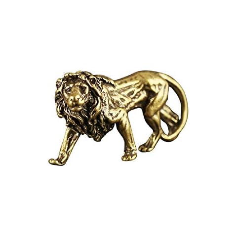 DMtse Chinese Feng Shui Brass Lion Statue Figurines for Animal Sculpture Home Office Table Top Decor Collectibles Housewarming Gift Cover