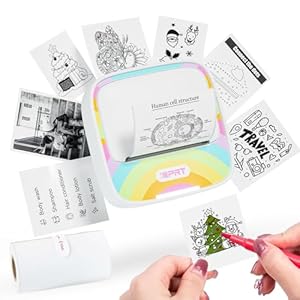 iDPRT Mini impresora con 1 rollo de papel adhesivo, máquina adhesiva portátil de manera eficiente y rápida, bricolaje, etiqueta, arco iris