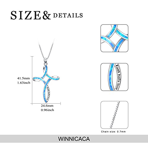 Winnicaca Celtic Cross Necklace For Women 925 Sterling Silver Blue Opal Cross Necklace Faith Hope Love Necklace Celtic Jewelry Irish Gifts For Women Girls Lover Birthday #TOP4