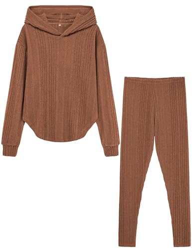 Image of LecGee Women Fall Casual Hoodie Set Long Sleeve Oversized Sweatshirt Elastic Waist Legging Pant 2 Piece Outfit Tracksuit