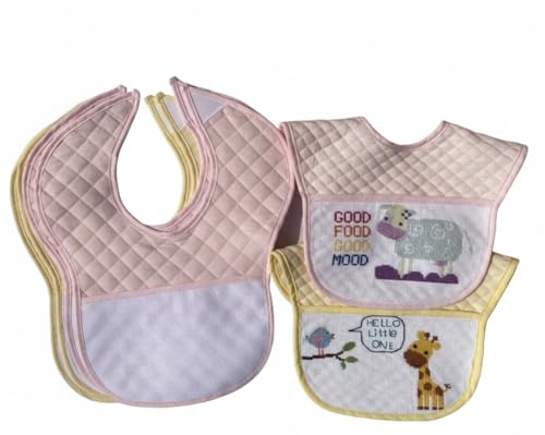 3pcs Pink,3pcs Yellow Bib to Cross Stitch, 14ct, Cotton Big Size Thick Cotton Blank Bib Cross Stitch Kit