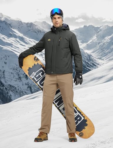 Image of TBMPOY Men's Winter Ski Jacket Waterproof Warm Snow Insulated Coat Fleece Lined Snowboard Hooded Raincoat