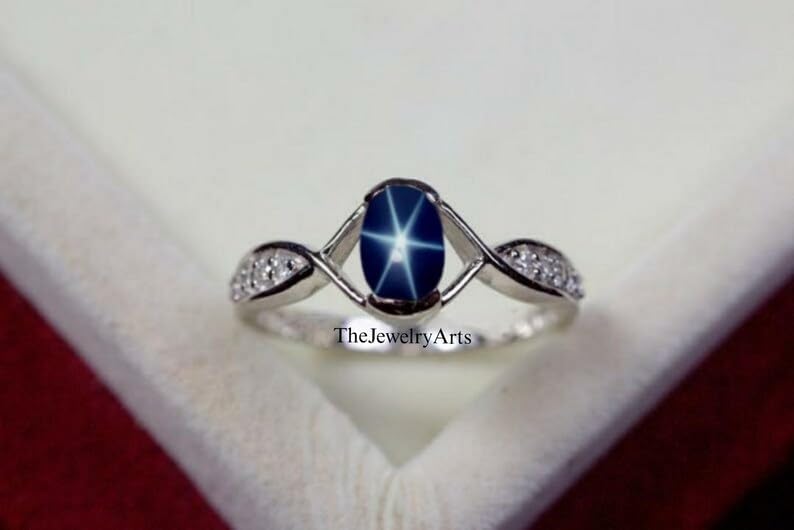 Star Ring – Blue Sapphire Star Ring for Bride | 925 Sterling Silver Engagement Ring | Dainty Handmade Celestial Jewelry | Gift for Her | Star-Inspired Bridal Ring For Women