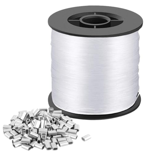 0,8 mm x 200 m de fil en nylon transparent indéchirable avec 100 manchons à sertir en aluminium, fil de pêche, fil de pêche, pour bricolage, pêche,...