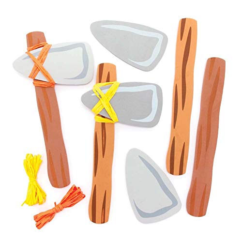 Baker Ross FE452 Kit de Hachas de Edad de la Piedra - Paquete de 4, Hacha de juguete para que los niños diseñen y decoren, hagan sus propios kits, Juego de espuma para niños